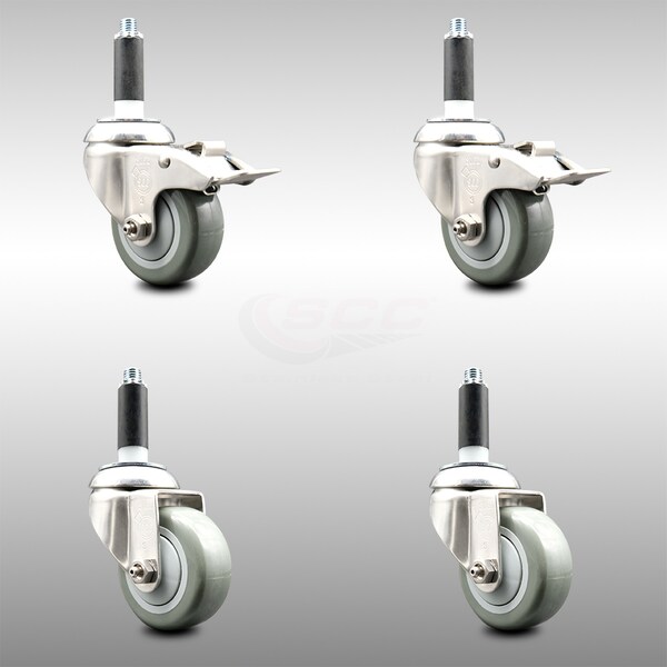 Service Caster 3 Inch 316SS Gray Poly Swivel 3/4 Inch Expanding Stem Caster Lock Brake, 2PK SCC-SS316TTLEX20S314-PPUB-2-S-2-34 - main
